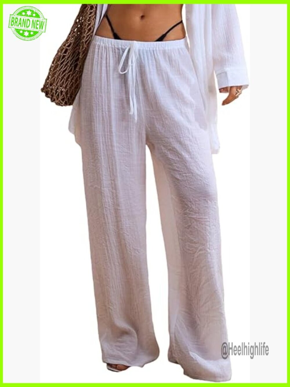 Lightweight Linen Wide Leg Drawstring Pants Medium Cover Up Lounge